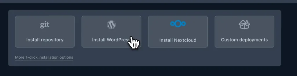 Ploi-Installationsoptionen: Repository, WordPress, Nextcloud und eigene Deployments